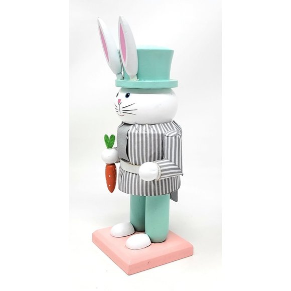 Easter Bunny 8" Nutcracker Wood Mini Green and Gray Rabbit - Picture 3 of 4
